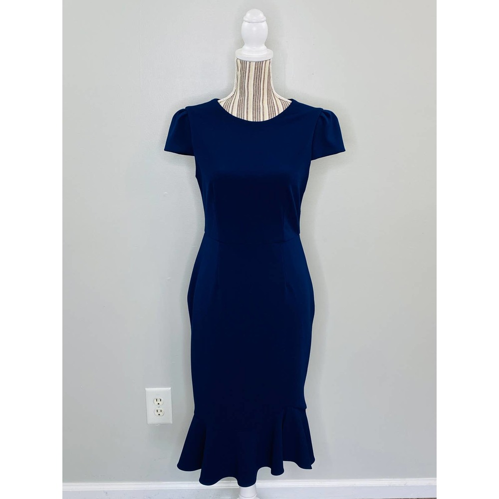 Betsey Johnson Ruffle Hem Sheath Dress Women 4 Stretch Scuba Crepe Femme Classic